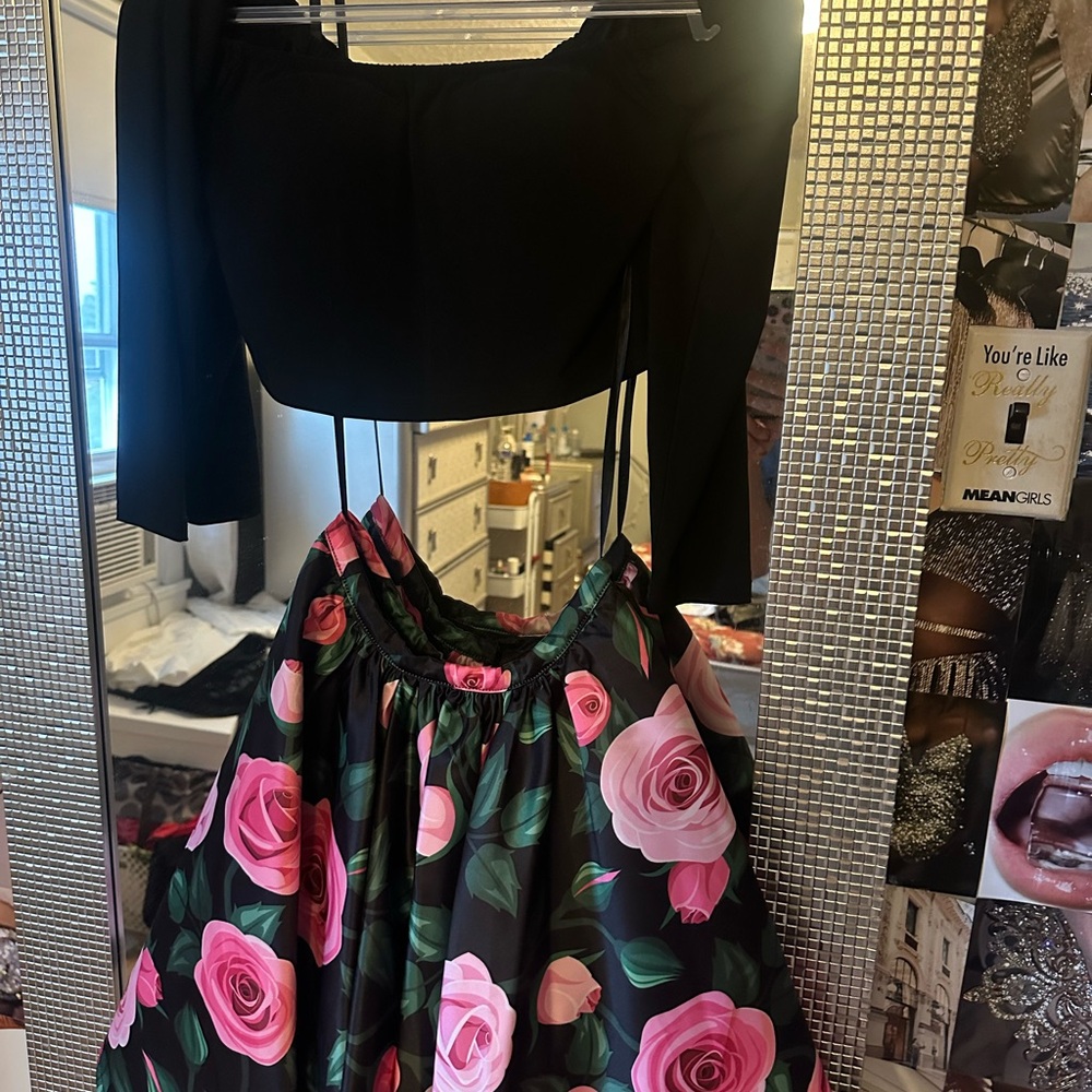Sherri Hill Black and Pink Floral Mini Dress